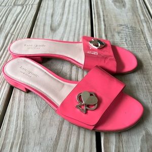 Kate Spade 7 pink slides gold turnlock coral hot pink patent leather